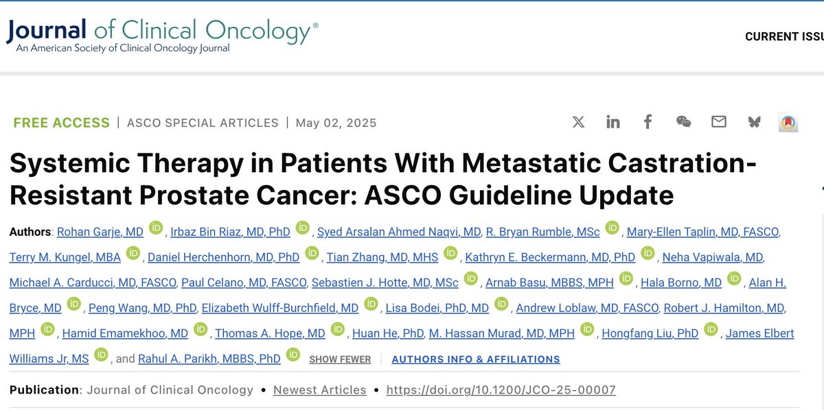 Rohan Garje, MD (@rohangarjemd) on Twitter photo 🚨 New <a href="/ASCO/">ASCO</a> Guideline on #mCRPC just published!
Glad to co-author recs on sequencing, #PARP inhibitors, #genomics, chemo & radiopharmaceuticals
Grateful to expert panel
<a href="/BryanRumble/">R. Bryan Rumble</a> <a href="/IrbazRiaz/">Irbaz Riaz MD,MS,MBI,PhD</a> #RahulParikh <a href="/AlanBryce9/">Alan H Bryce</a> <a href="/JCO_ASCO/">Journal of Clinical Oncology</a> <a href="/OncoAlert/">OncoAlert</a> <a href="/OncLive/">OncLive.com</a>
🔗ascopubs.org/doi/10.1200/JC… 🚨 New <a href="/ASCO/">ASCO</a> Guideline on #mCRPC just published!
Glad to co-author recs on sequencing, #PARP inhibitors, #genomics, chemo & radiopharmaceuticals
Grateful to expert panel
<a href="/BryanRumble/">R. Bryan Rumble</a> <a href="/IrbazRiaz/">Irbaz Riaz MD,MS,MBI,PhD</a> #RahulParikh <a href="/AlanBryce9/">Alan H Bryce</a> <a href="/JCO_ASCO/">Journal of Clinical Oncology</a> <a href="/OncoAlert/">OncoAlert</a> <a href="/OncLive/">OncLive.com</a>
🔗ascopubs.org/doi/10.1200/JC…