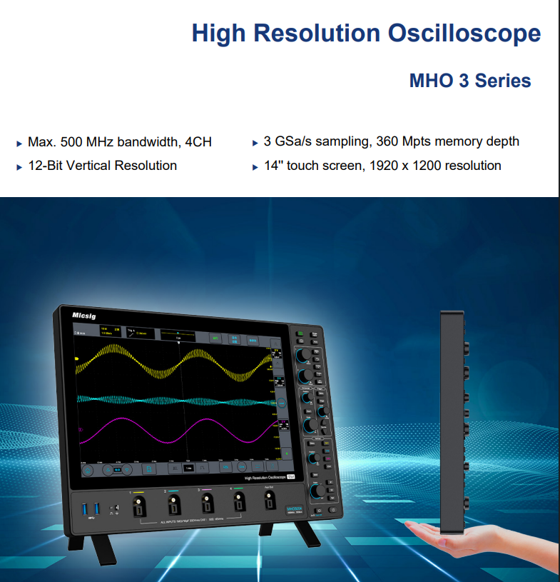 TMTM933407's tweet photo. 📢【新製品】Micsig MHO3シリーズ登場!
12ビット高分解能×500MHz帯域×3GSa/s。
14インチ大画面&低ノイズで波形を鮮明に!
詳細👉 https://t.co/h69Sg2N0cK
#オシロスコープ #Micsig #電子計測器 https://t.co/ri3szbecWz