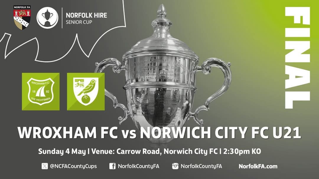 Norfolk Hire Ltd (@norfolkhire) on Twitter photo Good luck today to <a href="/The_Yachtsmen/">Wroxham FC</a> and <a href="/NorwichCityFC/">Norwich City FC</a> in the <a href="/NorfolkCountyFA/">Norfolk County FA</a> Norfolk Hire Senior Cup Final π
Match preview available at the link below ππ»
norfolkfa.com/news/2025/apr/β¦ Good luck today to <a href="/The_Yachtsmen/">Wroxham FC</a> and <a href="/NorwichCityFC/">Norwich City FC</a> in the <a href="/NorfolkCountyFA/">Norfolk County FA</a> Norfolk Hire Senior Cup Final π
Match preview available at the link below ππ»
norfolkfa.com/news/2025/apr/β¦