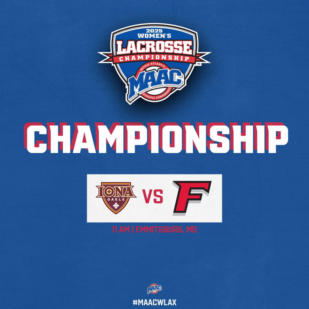 #MAACSports (@maacsports) on Twitter photo Women's Lacrosse Championship ๐ฅ
<a href="/IonaLacrosse/">Iona Women's Lacrosse</a> ๐ <a href="/StagsWomensLax/">Fairfield Womenโs Lacrosse</a>
โฐ: 11 am
๐บ: bit.ly/3YYCl7o (ESPNU)
๐: bit.ly/3YqOuC1
#MAACWLAX Women's Lacrosse Championship ๐ฅ
<a href="/IonaLacrosse/">Iona Women's Lacrosse</a> ๐ <a href="/StagsWomensLax/">Fairfield Womenโs Lacrosse</a>
โฐ: 11 am
๐บ: bit.ly/3YYCl7o (ESPNU)
๐: bit.ly/3YqOuC1
#MAACWLAX