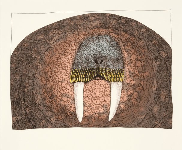 Imposing Walrus (2009) screenprint by Inuk artist Ningeokuluk Teevee #womensart