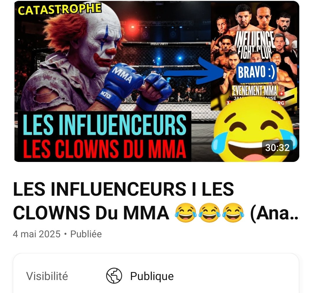 Culturehhistory's tweet photo. Les influenceurs les clowns du MMA français https://t.co/ROg8mqXy2R
L'influence fight club une orga de fdpp
Rien n'allait wshhh Illan abandon sous frozennn 🤣😭😭😭 #ilancto #ilan #sebydaddy #sebydaddycombat
#influencefightclub mdrrrrr
Pire événement du monde 🧐🧐🧐 https://t.co/ZyUUuhdMTG
