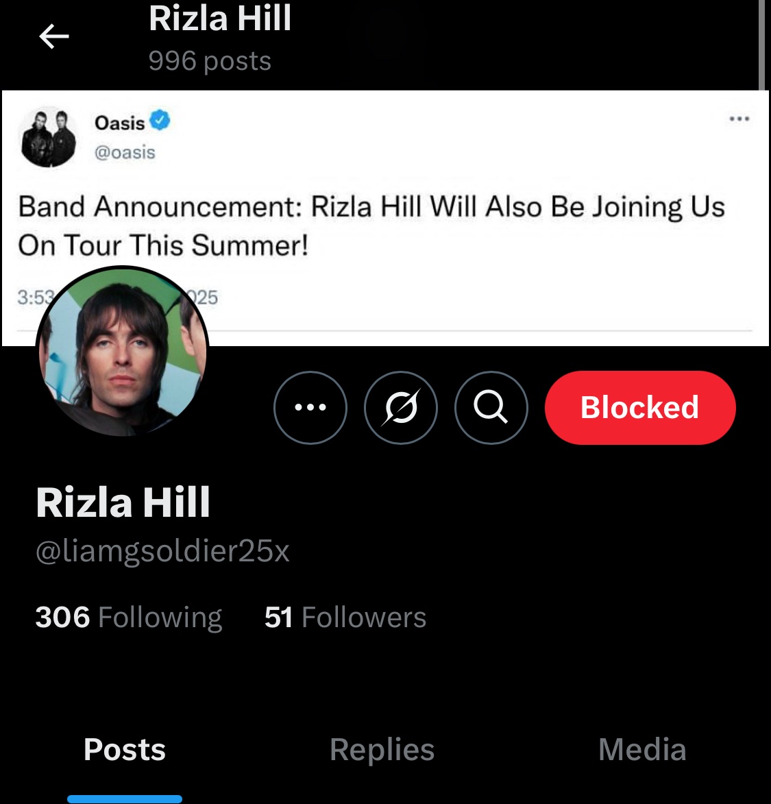 guys please block and report this account!! 
rizla is racist, homophonic, made loads of nazi jokes, sent n*des to MINORS and justifies all of these things with "it's rock n roll" or that "Liam does too". no he does NOT. so please block and report hes not safe for this community x