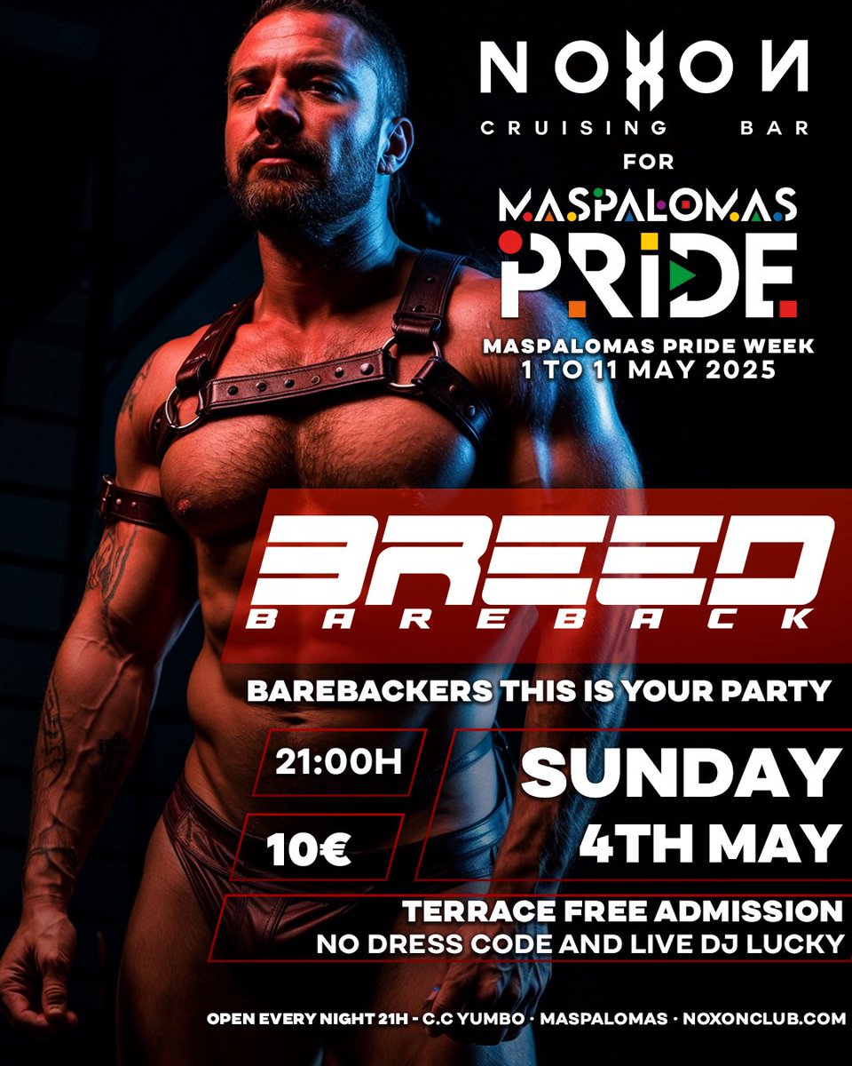 noxonclub (@noxonclub) on Twitter photo Sunday nights, is for BREED — our bareback party at NOXON MASPALOMAS.
<a href="/breedbbk/">BREED BAREBACK PARTY</a>
Dress code: naked, jocks, or underwear.
In our terrace we have every night at DJ LUCKY with the best pop music. FREE ADMISSION Sunday nights, is for BREED — our bareback party at NOXON MASPALOMAS.
<a href="/breedbbk/">BREED BAREBACK PARTY</a>
Dress code: naked, jocks, or underwear.
In our terrace we have every night at DJ LUCKY with the best pop music. FREE ADMISSION