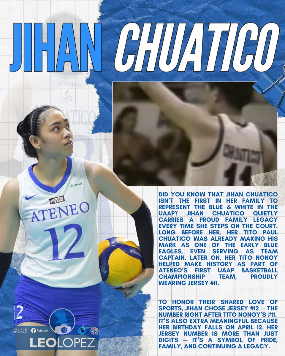 chuaticrew_ofc's tweet photo. jihan’s #12 is a tribute to her roots: tito paul was a blue eagle captain, tito nonoy wore #11 on ateneo’s 1st uaap champ team.
she chose the next number — and it’s her birthday too (april 12).
quiet legacy. big heart.
#TeamJihanChuatico #TheBlueWall https://t.co/O21DwxoBFk