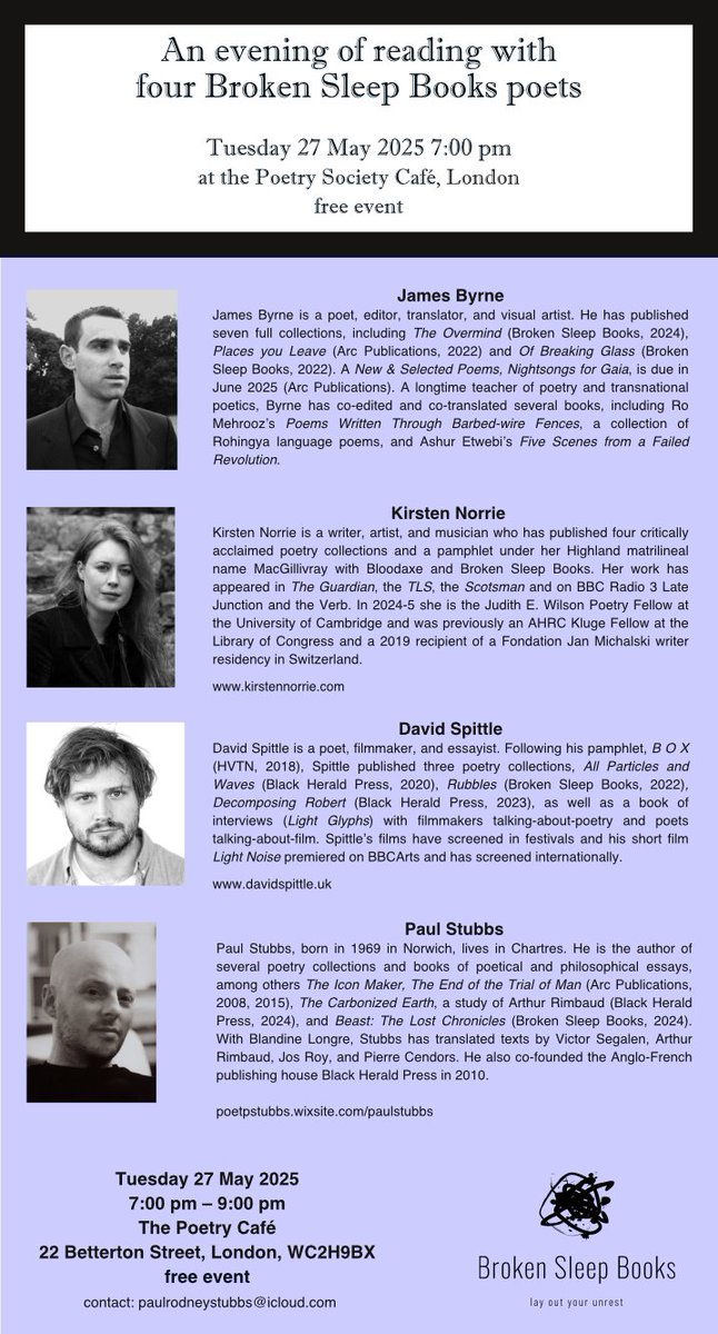 P.R. Stubbs (@prstubbs1) on Twitter photo I will be reading in London on the 27th of May at the Poetry Café in Covent Garden, along with James Byrne, @kirstennorrieand <a href="/DavidSpittle7/">David Spittle</a>, all fellow <a href="/brokensleep/">Broken Sleep Books</a> poets
<a href="/PoetrySociety/">The Poetry Society</a>
#thepoetrycafe
#poetryreading I will be reading in London on the 27th of May at the Poetry Café in Covent Garden, along with James Byrne, @kirstennorrieand <a href="/DavidSpittle7/">David Spittle</a>, all fellow <a href="/brokensleep/">Broken Sleep Books</a> poets
<a href="/PoetrySociety/">The Poetry Society</a>
#thepoetrycafe
#poetryreading