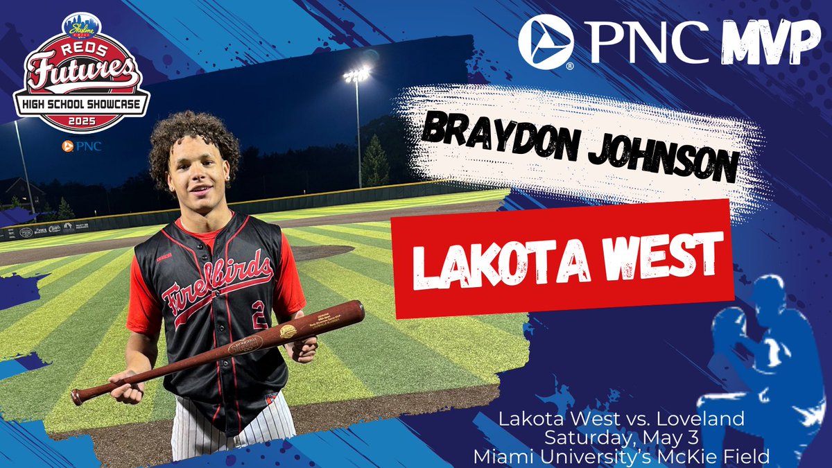 Reds HS Showcase (@redshsshowcase) on Twitter photo Congratulations to <a href="/LWHSBase/">Lakota West Baseball</a>’s Braydon Johnson on being named the <a href="/PNCBank/">PNC Bank</a> MVP in game 4 of yesterday’s <a href="/Skyline_Chili/">Skyline Chili</a> <a href="/Reds/">Cincinnati Reds</a> Futures High School Showcase presented by PNC Bank quadruple header. Johnson was 1-1 at the plate with 2 walks and 2 runs scored. His inside-the-park 2-run Congratulations to <a href="/LWHSBase/">Lakota West Baseball</a>’s Braydon Johnson on being named the <a href="/PNCBank/">PNC Bank</a> MVP in game 4 of yesterday’s <a href="/Skyline_Chili/">Skyline Chili</a> <a href="/Reds/">Cincinnati Reds</a> Futures High School Showcase presented by PNC Bank quadruple header. Johnson was 1-1 at the plate with 2 walks and 2 runs scored. His inside-the-park 2-run