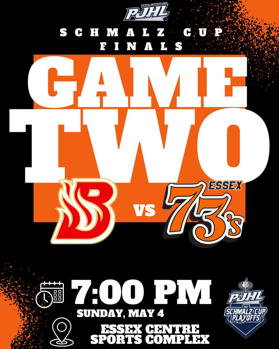 73’s come home for Game Two of the back-to-back openers versus the Barons. Essex looks to pull even in the Schmalz Finals in front of what should be a massive crowd today! Puck drop 7pm. Box office opens at 5:30pm. PACK THE RINK 73’S FANS😤 #webleedorange #73srevengetour