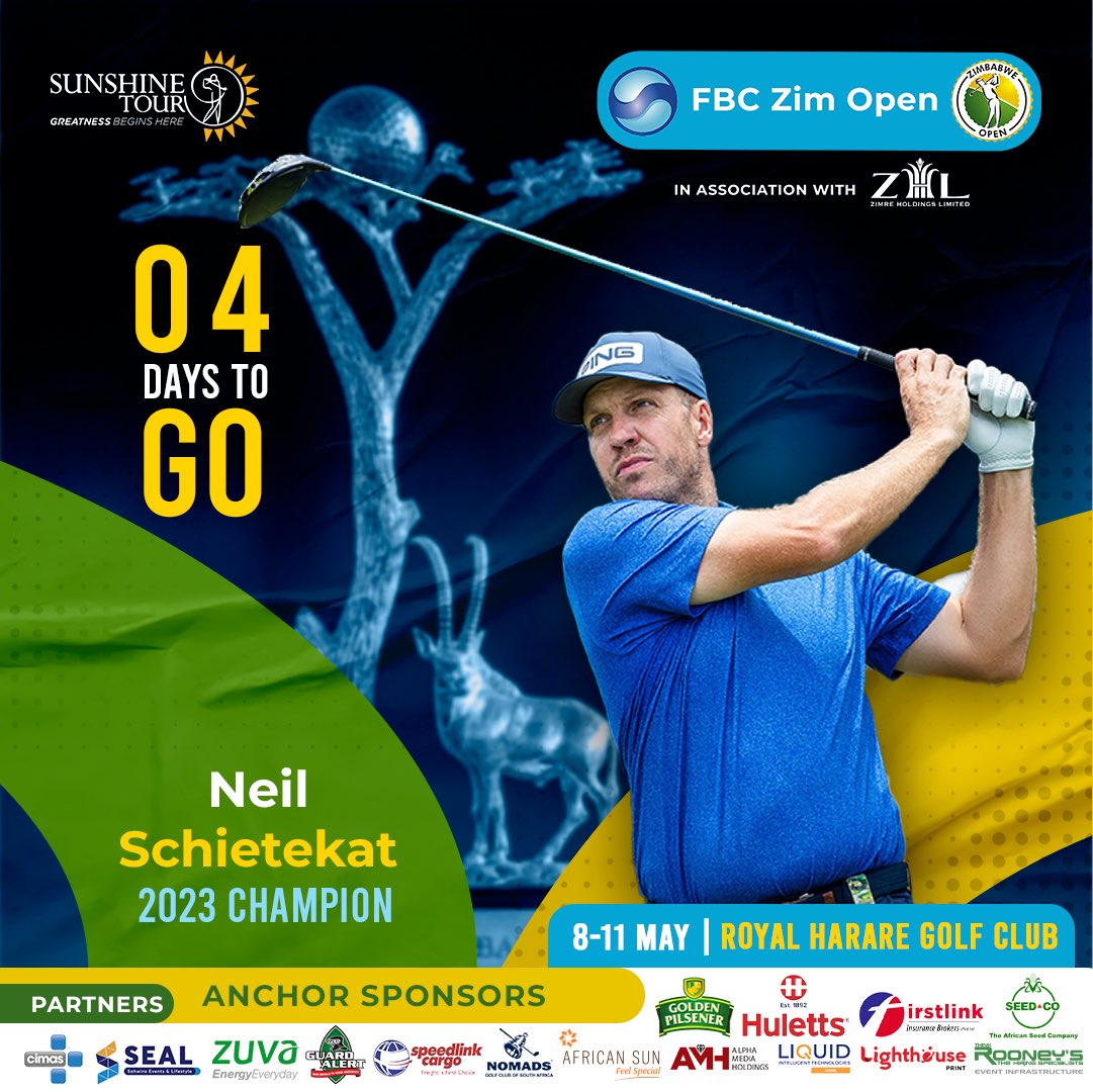 4 DAYS TO GO!

The greens are prepped. The players are arriving.

FLASHBACK:
2023 - Zim Open Winner: Neil Schietekat
Score: - 11, Won By Stk: P/O
Runner-Ups: Jaco Ahlers, Jacques d Villiers &amp; Peter Karmis Greece

#zimopen25 #sunshinetour #royalharare #fbc #zhl #SwingforWellness
