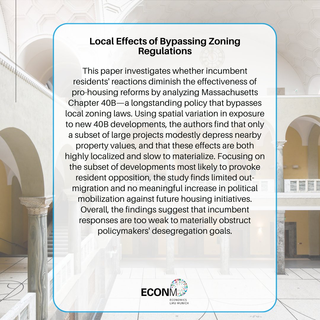 Economics LMU Munich (@econmunich) on Twitter photo 🔵Coming up this Monday!
Join us on May 5 at 𝗕𝗶𝗴 𝗗𝗮𝘁𝗮 𝗦𝗲𝗺𝗶𝗻𝗮𝗿 with <a href="/_Hector_Blanco/">Hector Blanco</a> (<a href="/RutgersU/">Rutgers University</a> ), who will present "Local Effects of Bypassing Zoning Regulations"
🔗 hector-blanco.github.io
📄 papers.ssrn.com/sol3/papers.cf…
#ECONM 🔵Coming up this Monday!
Join us on May 5 at 𝗕𝗶𝗴 𝗗𝗮𝘁𝗮 𝗦𝗲𝗺𝗶𝗻𝗮𝗿 with <a href="/_Hector_Blanco/">Hector Blanco</a> (<a href="/RutgersU/">Rutgers University</a> ), who will present "Local Effects of Bypassing Zoning Regulations"
🔗 hector-blanco.github.io
📄 papers.ssrn.com/sol3/papers.cf…
#ECONM
