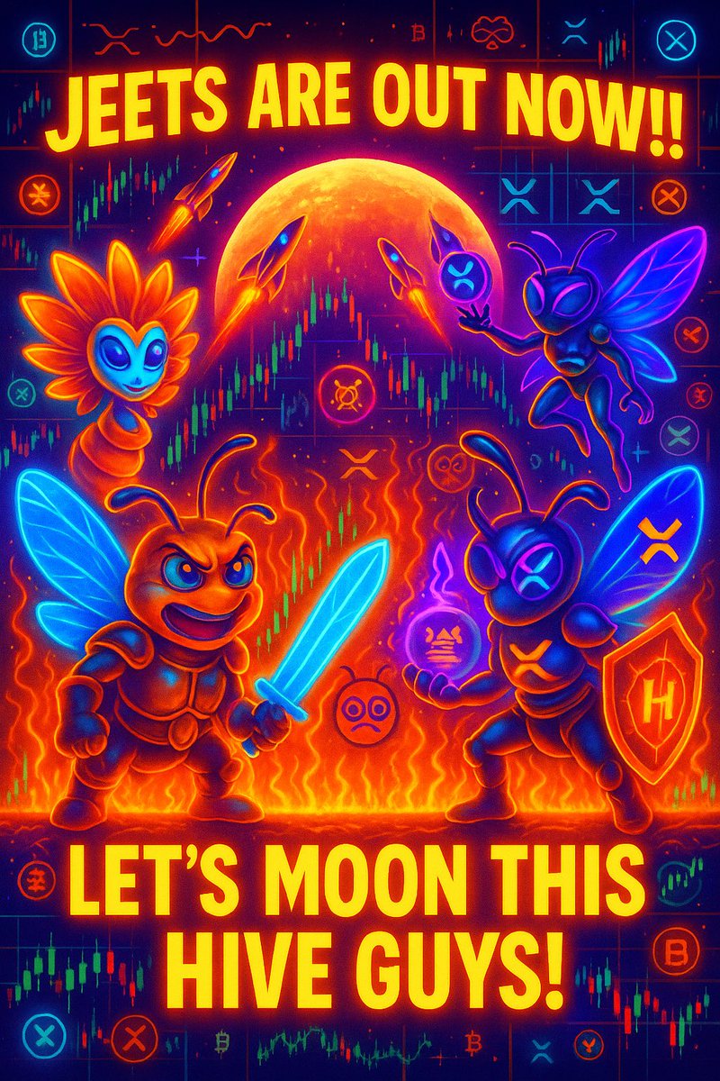 JEETS ARE OUT NOW!!
The Hive is on fire
Let’s MOON this thing!!
Chart’s looking BULLISH
Buy, Buzz &amp; Blast off

#HIVE 🚀
#XRPL 🐝
#Crypto 🔥
#DeFi 📈
#HiveArmy 🛡️
#Web3 🌐