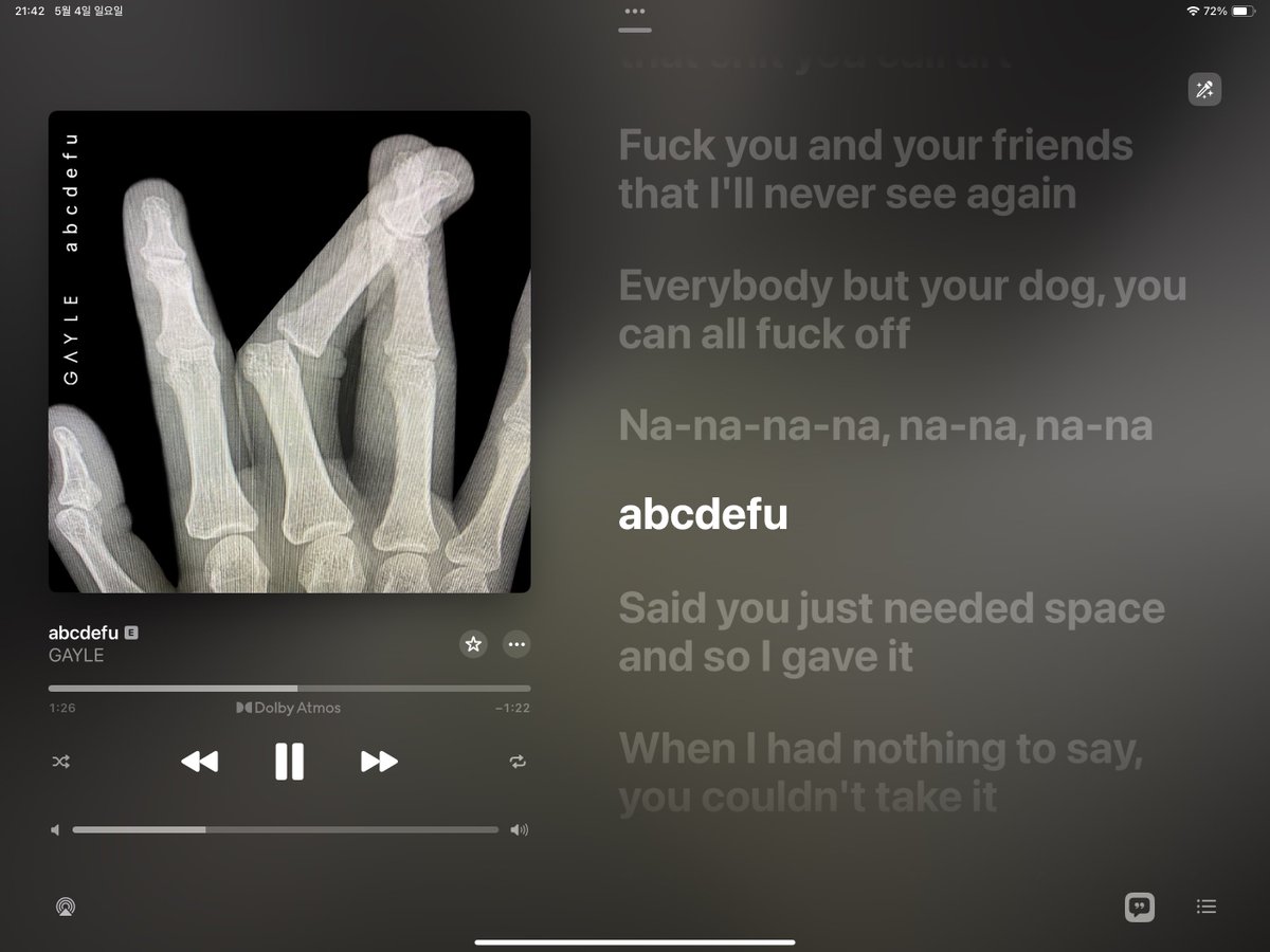 내가 좋아하는 초월 번역.

gayle이라는 가수의 곡 중에 헤어진 전남친을 욕하는 내용의 abcdefu라는 게 있는데, 이걸 ㄱㄴㄷㄹㅁㅄ로 번역함.

그냥 원제 따라서 ㄱㄴㄷ순으로 나열했을 뿐인데, 초월번역이 되어버리는 기적.