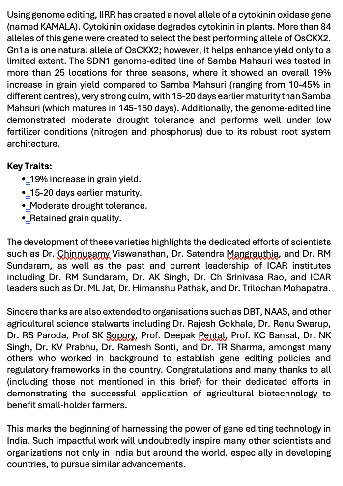 Rajeev Varshney FRS (@rajvarshney) on Twitter photo Indian Agriculture Minister Shri Shivraj Singh Chouhan <a href="/ChouhanShivraj/">Shivraj Singh Chouhan</a> on Sunday (May 4) released two genome-edited varieties of rice, the first achievement of its kind in the country.
Some details about these varieties and background are available in these pics.
With Indian Agriculture Minister Shri Shivraj Singh Chouhan <a href="/ChouhanShivraj/">Shivraj Singh Chouhan</a> on Sunday (May 4) released two genome-edited varieties of rice, the first achievement of its kind in the country.
Some details about these varieties and background are available in these pics.
With