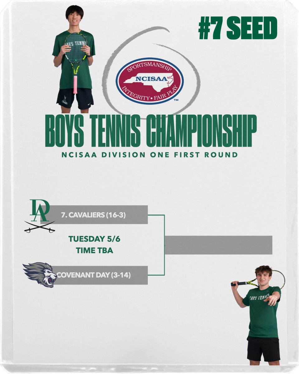 Durham Academy Athletics (@daathletics) on Twitter photo Boys tennis is the #7 seed and will host <a href="/CDSLions/">Covenant Day Athletics</a> on Tuesday afternoon in the first round of the state tournament! Boys tennis is the #7 seed and will host <a href="/CDSLions/">Covenant Day Athletics</a> on Tuesday afternoon in the first round of the state tournament!
