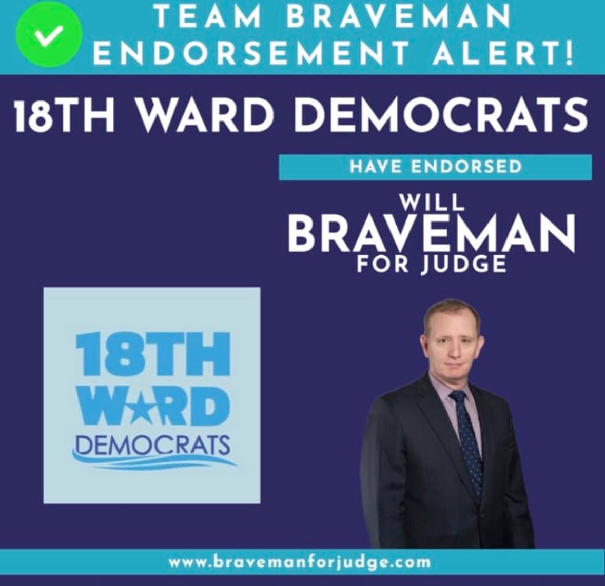 Will Braveman (@braveman4judge) on Twitter photo Thanks to the <a href="/Ward18Dems/">18th Ward Democrats</a> for this endorsement and to Ward Leader Lauren Rinaldi ( <a href="/LRinaldiArt/">Lauren Rinaldi 🧚♀️</a>) for organizing their process and their amazing “Prom” parties. I so appreciate the support and the vote of confidence! Thanks to the <a href="/Ward18Dems/">18th Ward Democrats</a> for this endorsement and to Ward Leader Lauren Rinaldi ( <a href="/LRinaldiArt/">Lauren Rinaldi 🧚♀️</a>) for organizing their process and their amazing “Prom” parties. I so appreciate the support and the vote of confidence!
