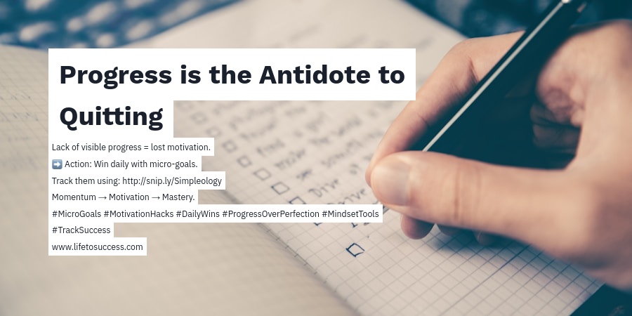 lifetosuccess's tweet image. 🧭 5/7 — Progress is the Antidote to Quitting

Lack of visible progress = lost motivation.

➡️ Action: Win daily with micro-goals.

Track them using: snip.ly/Simpleology

Momentum → Motivation → Mastery.

#MicroGoals #MotivationHacks #DailyWins #ProgressOverPerfection…