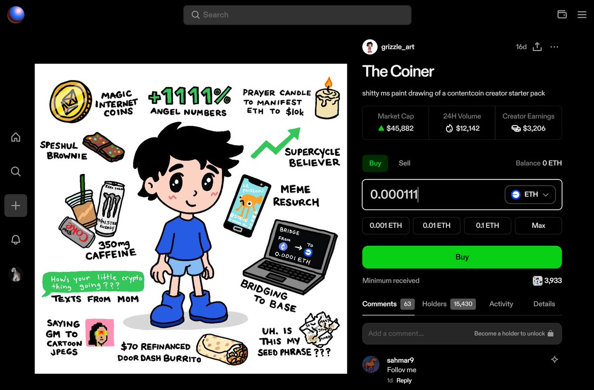 joraweb3's tweet image. Funny fact: @grizzle_art actually dropped her first ever coin on Zora/Base a week before PumpFun blew up with #trencher.
Zora and the Base should be highlighting real art — like @a1lon9 did on his platform — instead of @jessepollak buying up every dumb meme word coin and leaving…