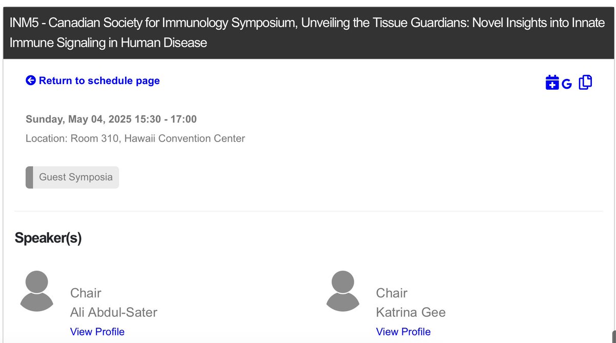 Ali Abdul-Sater (@aabdulsater) on Twitter photo Join us at the Canadian Society for Immunology <a href="/CdnImmunol/">Canadian Society for Immunology</a> Symposium at #AAI2025 to hear cutting-edge insights on innate immune cell signaling in human disease.
🗓 Sunday, May 4 | 🕒 15:30–17:00 | 📍 Room 310
Don’t miss this stellar session! #IMMUNOLOGY2025 Join us at the Canadian Society for Immunology <a href="/CdnImmunol/">Canadian Society for Immunology</a> Symposium at #AAI2025 to hear cutting-edge insights on innate immune cell signaling in human disease.
🗓 Sunday, May 4 | 🕒 15:30–17:00 | 📍 Room 310
Don’t miss this stellar session! #IMMUNOLOGY2025