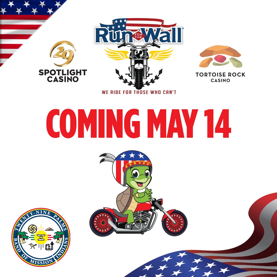 🇺🇸 Run for the Wall 🇺🇸

Join us as we proudly welcome the Run for the Wall riders!
Honoring veterans and riding for those who cannot.

🗓️ Tuesday, May 14 at 8AM | Come show your support and wish them safe travels.

#spotlight29casino #runforthewall #sheleestravelcenter