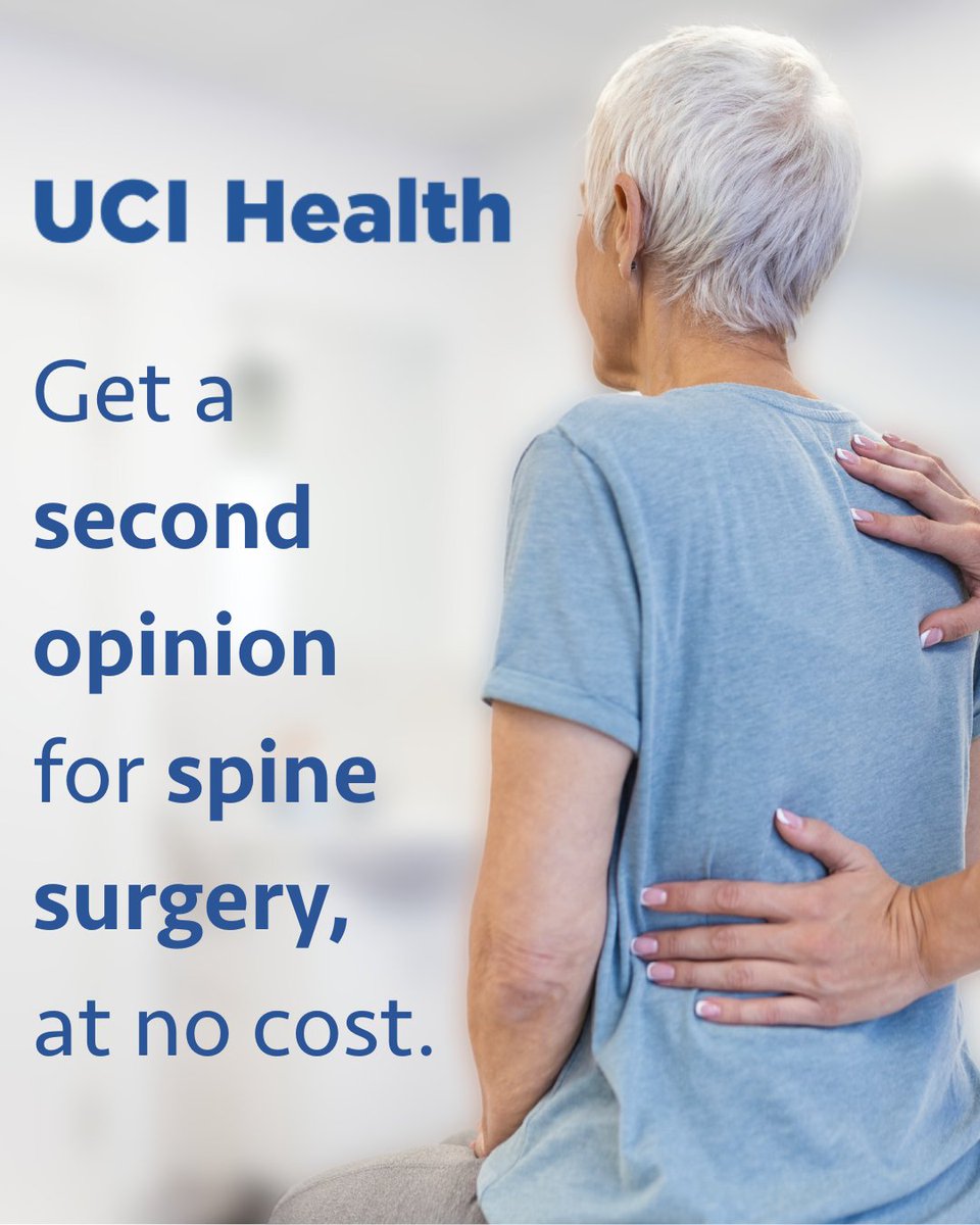 Get a second opinion for #spinesurgery, at no cost. 

Through a unique research study, individuals can enroll at #UCIHealth to receive a second opinion about spine surgery from our experts.

Learn more at bit.ly/3GwxELP