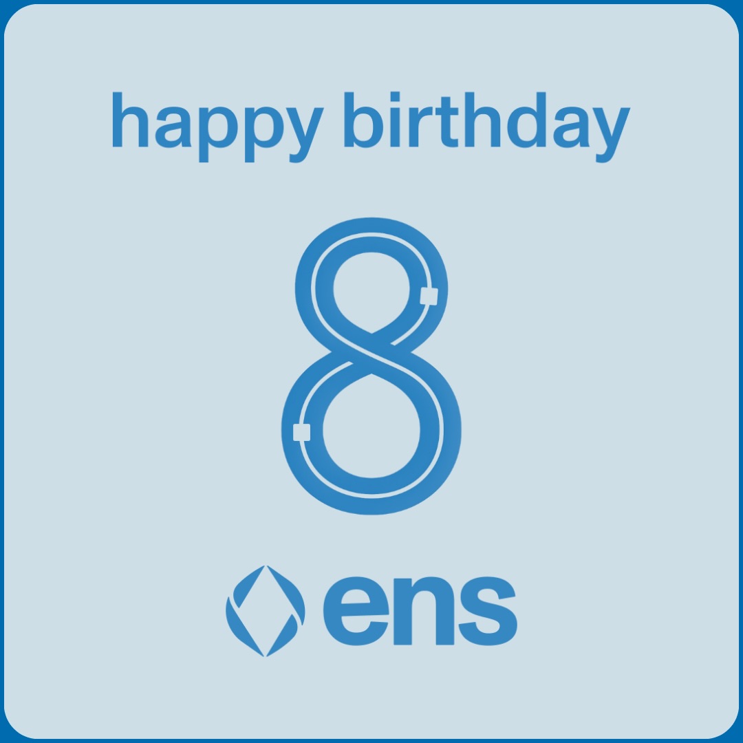 happy 8th birthday <a href="/ensdomains/">ens.eth</a> 💙

ens is how millions of users name their wallets, profiles, and onchain identities. it is how l2s and companies issue brand-related names. it is how traditional web domains are brought onchain 🔥