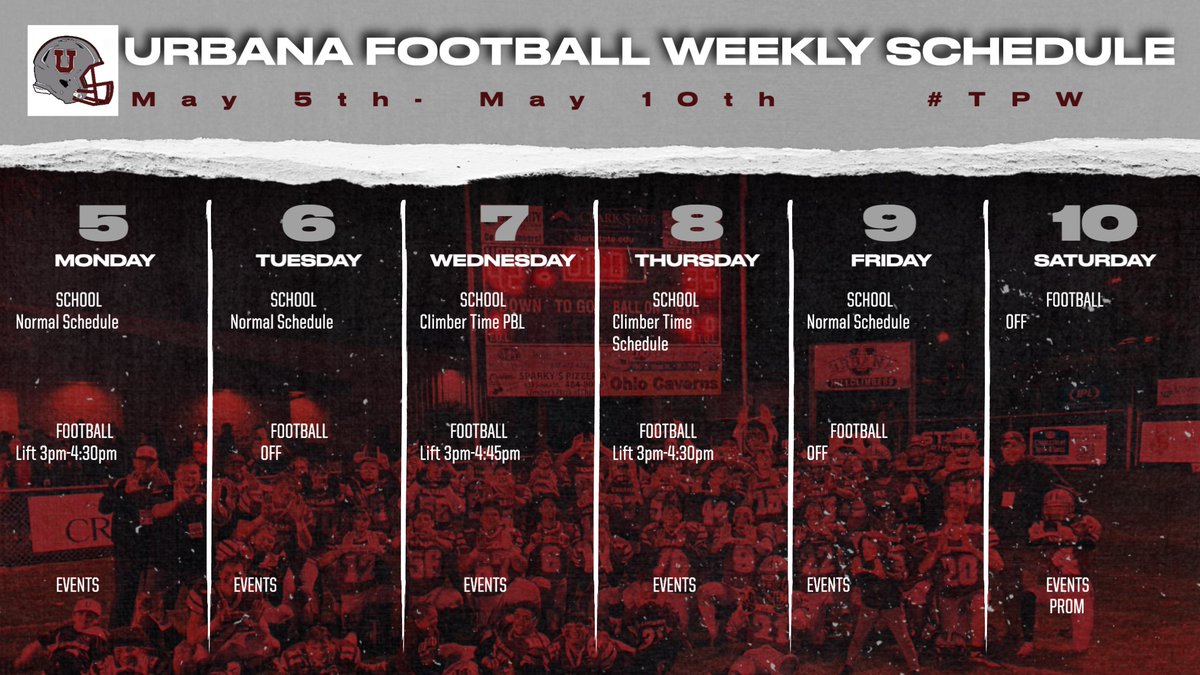 urbanaclimbers's tweet image. Schedule for the week. Keep attacking Climbers! #TPW #PlateParadise