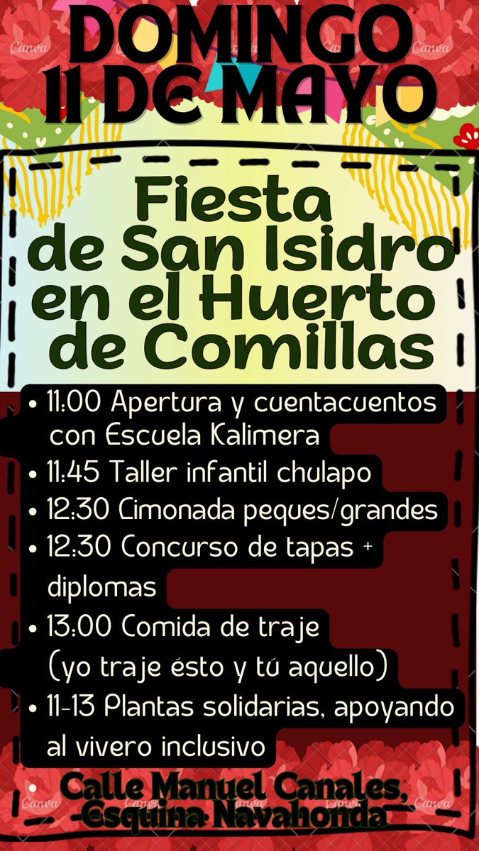 El domingo 11 de mayo nos vemos en Huerto Vecinal de Comillas. Calle Manuel Canales. Esq con Navahonda
