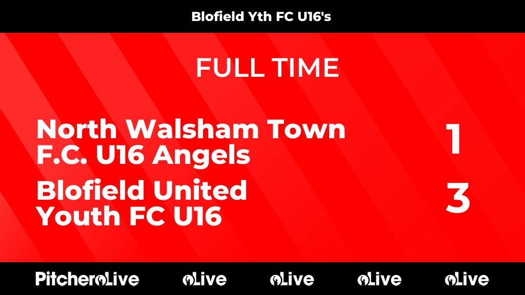 FULL TIME: North Walsham Town F.C. U16 Angels 1 - 3 Blofield United Youth FC U16
#NORBLO #Pitchero. Hat-trick from Freddie ⚽️⚽️⚽️
blofieldunitedyouthfc.com/teams/165660/m…