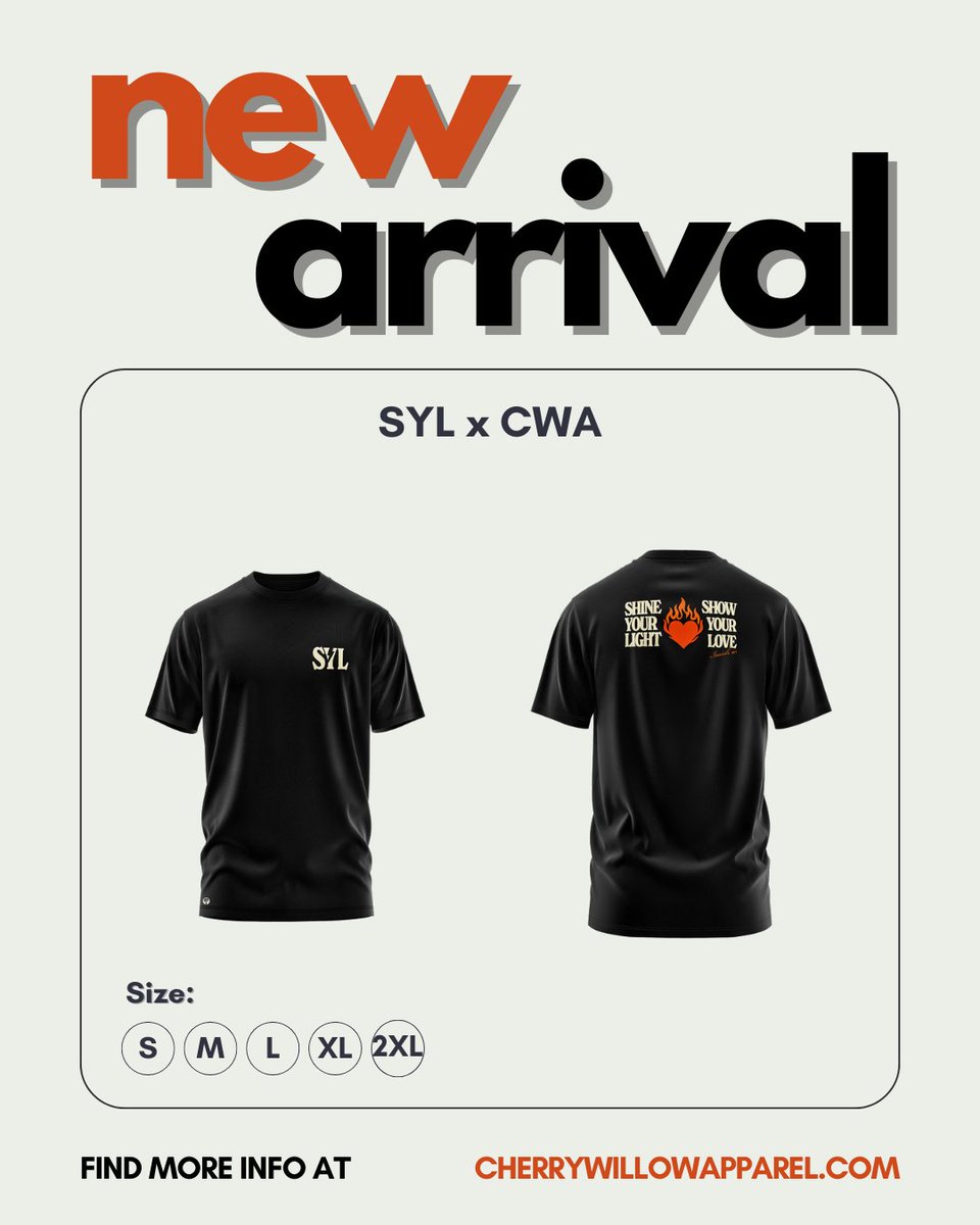 CherryWillowApp's tweet photo. Our new collab tee with SYL noiZ is here. Bold, purpose-driven, and designed to move with meaning—this shirt speaks to the mission: Shine Your Light, Show Your Love. It’s more than a fit—it’s a reminder to live with intention, faith, and impact.

Buy here: https://t.co/YbMOmJakR4 https://t.co/LAJxojQvJd