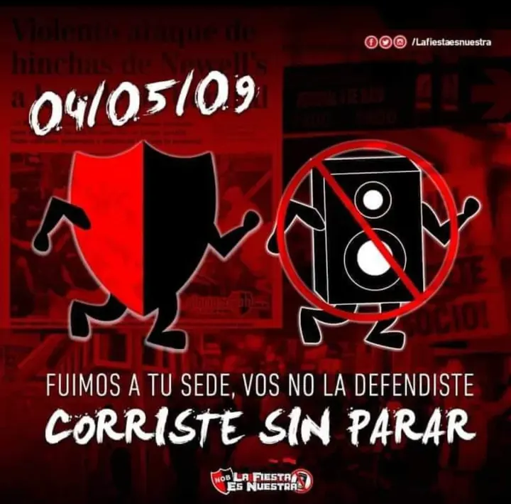 ROMPIMOS LA SEDE 
NADIE NOS PARÓ.
QUEDÓ DEMOSTRADO
QUE ACÁ MANDO YO.🎶🎵
DOS HINCHADAS MANO A MANO.
UNA CORRIÓ SIN PARAR.
TE CORRIÓ LA HINCHADA MAS POPULAR. 
FRENTE A FRENTE CORRISTE, CAGÓN.