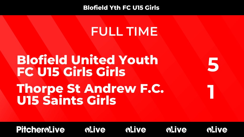 FULL TIME: Blofield United Youth FC U15 Girls Girls 5 - 1 Thorpe St Andrew F.C. U15 Saints Girls
#BLOTHO #Pitchero. Goals from Jen, Imi, Lola R and 2x Lily. Next up League Cup Final
blofieldunitedyouthfc.com/teams/232111/m…