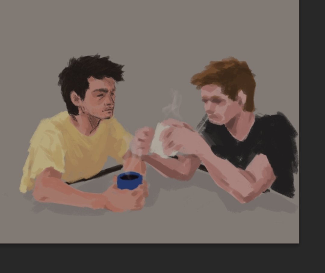 I also have unfinished silly sketch (that was supposed to be a college au page but then again, my photoshop died, so) 
#destiel
