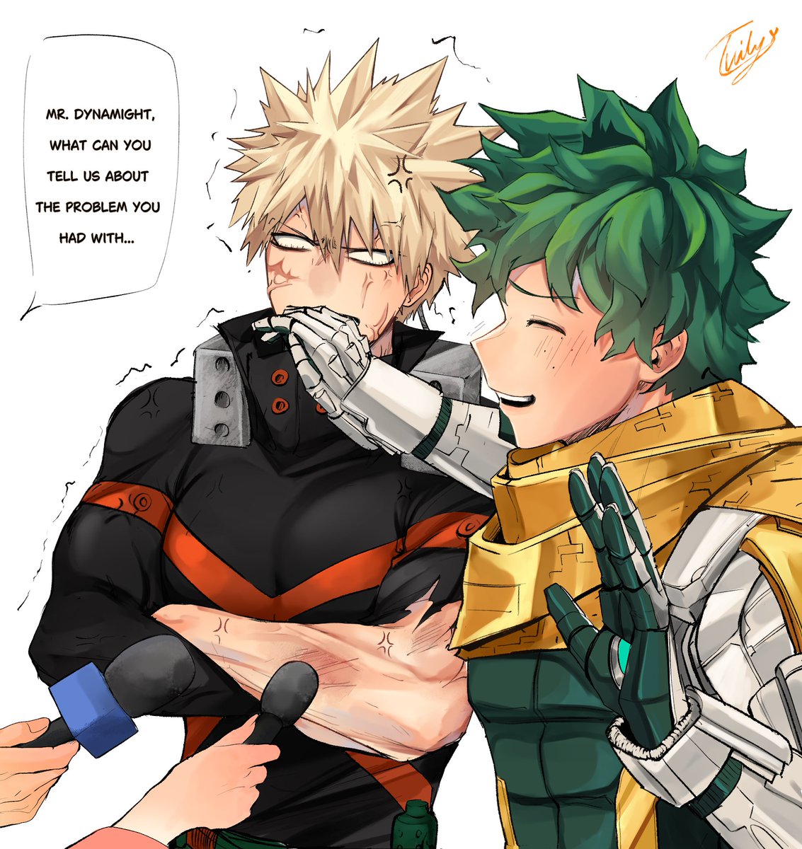 ivilyart's tweet image. I haven't stopped laughing since it's canon that he had to shut his mouth to catch up Deku in the rankings 😭 #bnhafanart #bkdk