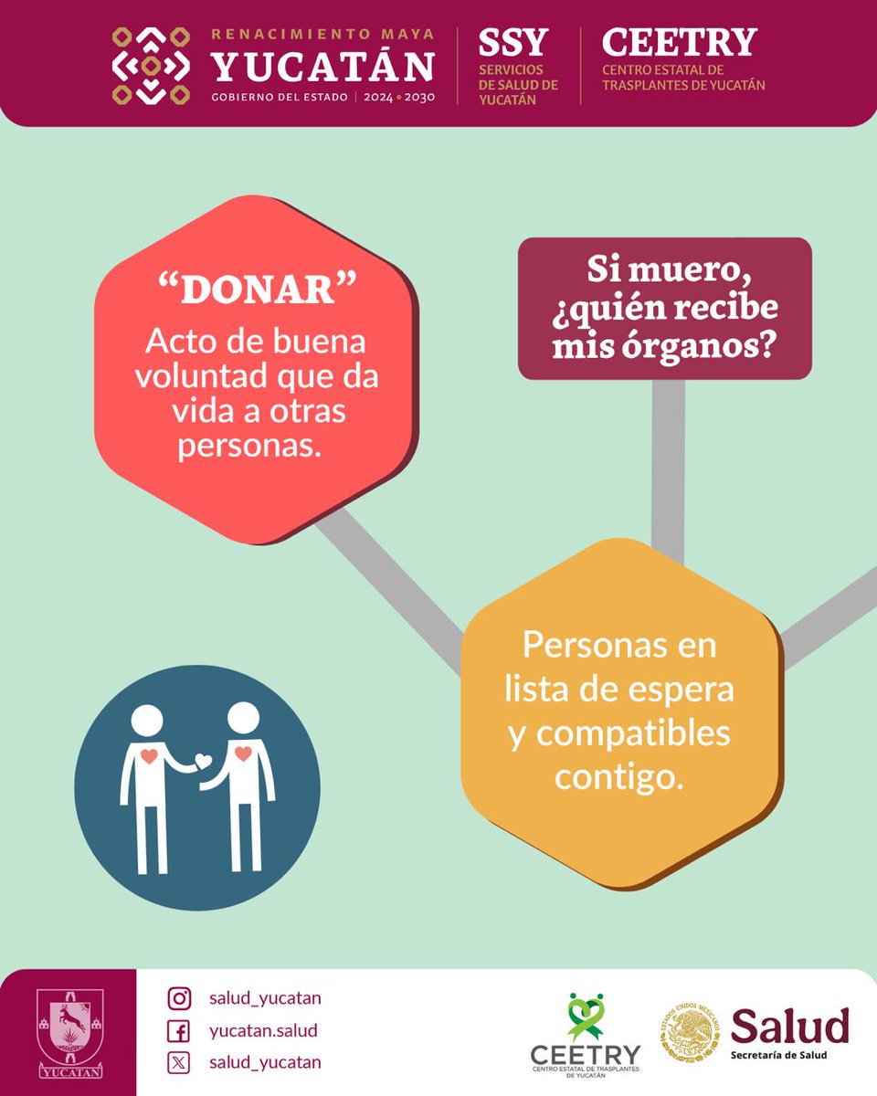 salud_yucatan's tweet image. ¿Quieres ser #donador de #órganos? 💚✨ Te contamos los pasos que debes seguir para ayudar a salvar vidas. 🏥 Acude al CEETRY para mayor información.