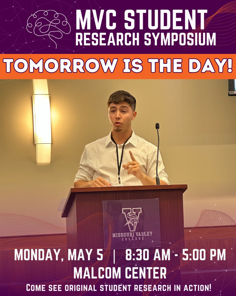 🎓 The MVC Student Research Symposium is almost here!
🕣 8:30 AM – 4:00 PM
📍 Don’t miss this chance to support our amazing students!

🎉 Stick around for the Awards Reception from 4:00 – 5:00 PM 🏅

#StudentResearch #AcademicExcellence #UndergraduateResearch