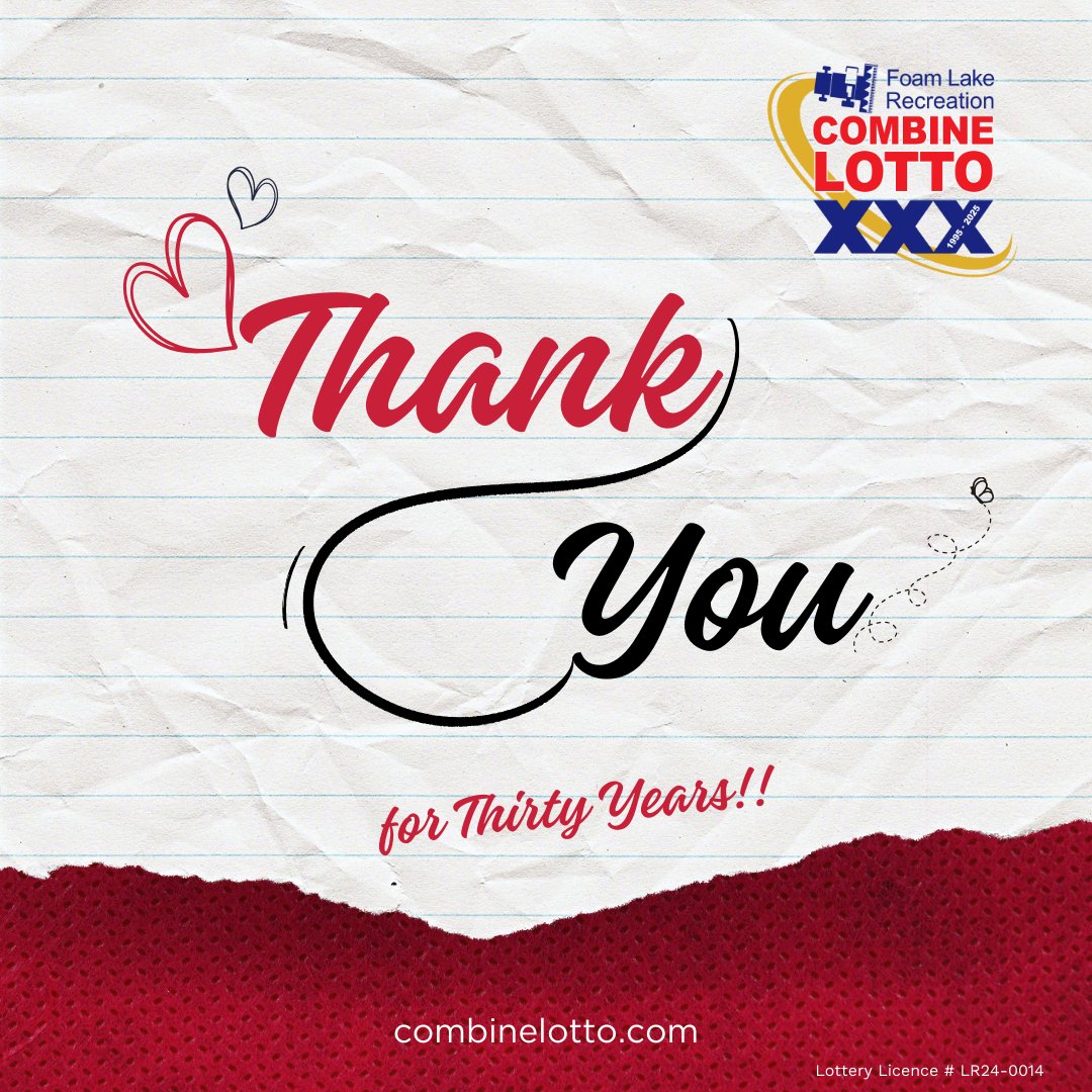 Thank You for Showing Up for Foam Lake 💚Every ticket sold makes a difference.  Every share, every mention, every supporter — it all matters. 🙌

We’re incredibly grateful to everyone who’s already gotten involved in this year’s Foam Lake Combine Lotto!

📞 Call 1-888-453-1998