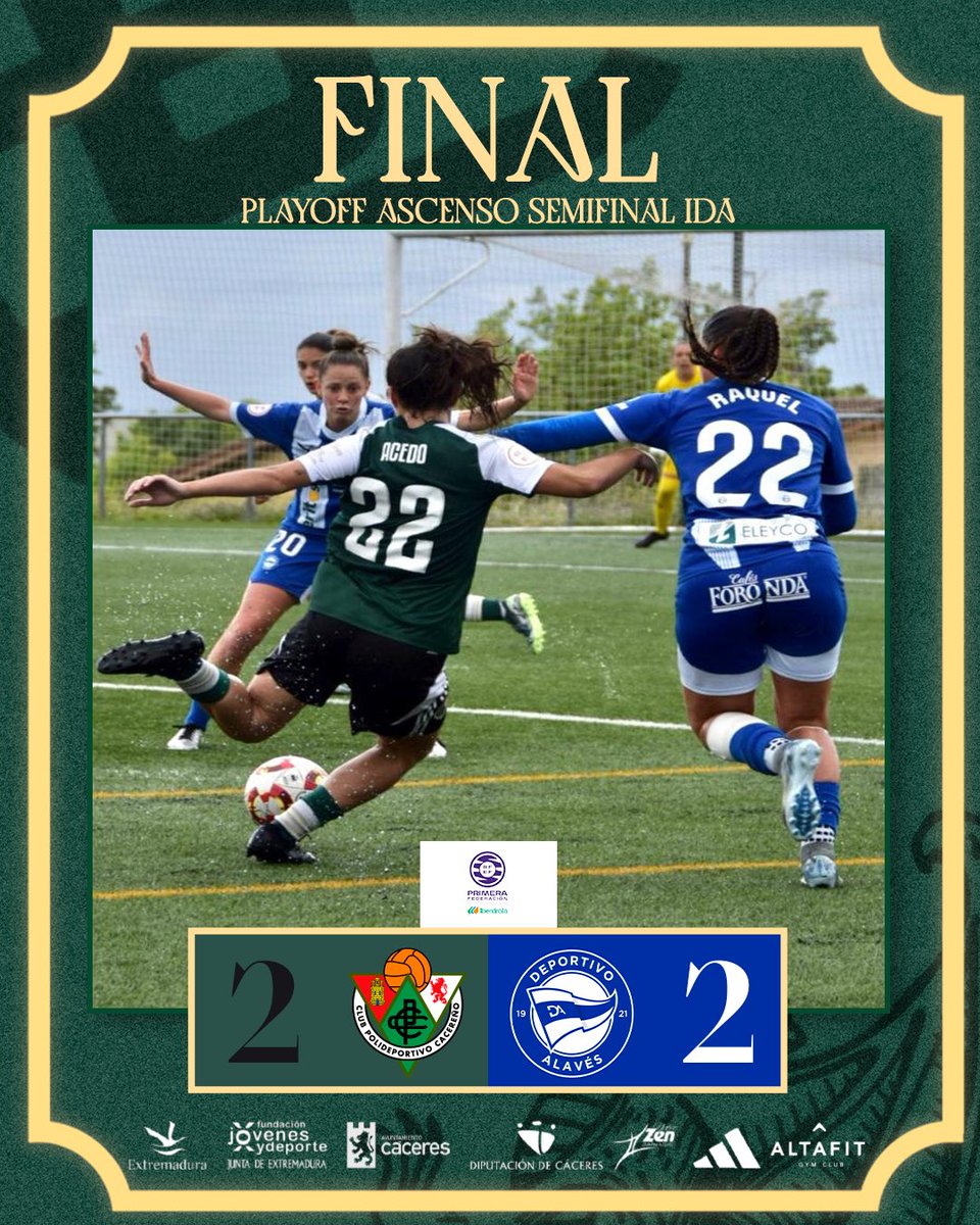 🔚 Final del partido.

⚽️ S. Rubio
⚽️ Adela

#CacereñoFemAlavés  💚 2-2 🔵

📸 <a href="/nataliagc106/">Natalia</a>