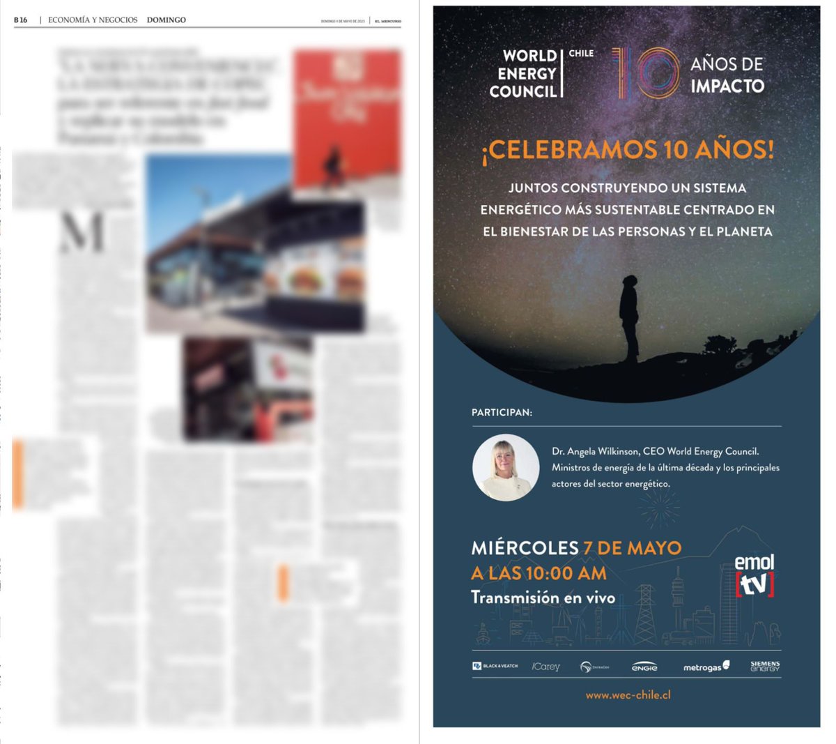 World Energy Council (WEC) Chile (@wec_chile) on Twitter photo ¡WEC Chile cumple 10 años impulsando el futuro energético! Este lunes 5 de mayo celebramos una década de trabajo colaborativo junto a Angela Wilkinson, CEO de <a href="/WECouncil/">World Energy Council</a>, autoridades de
<a href="/MinEnergia/">Ministerio de Energía</a> y líderes del sector. Transmisión el miércoles 7 a las 10:00 por <a href="/EmolTV/">EMOL TV</a> ¡WEC Chile cumple 10 años impulsando el futuro energético! Este lunes 5 de mayo celebramos una década de trabajo colaborativo junto a Angela Wilkinson, CEO de <a href="/WECouncil/">World Energy Council</a>, autoridades de
<a href="/MinEnergia/">Ministerio de Energía</a> y líderes del sector. Transmisión el miércoles 7 a las 10:00 por <a href="/EmolTV/">EMOL TV</a>