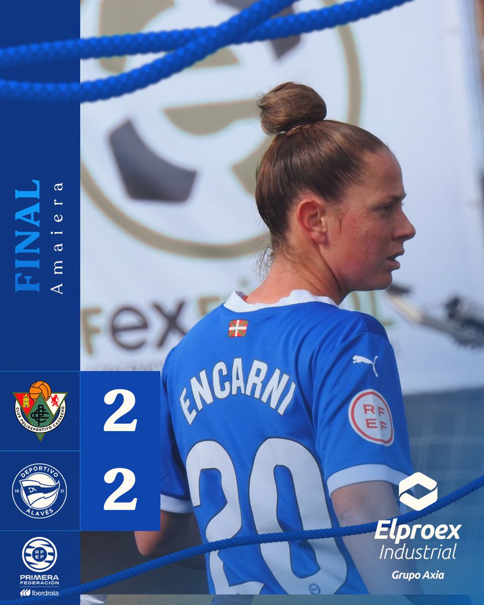 🚨PLAYOFFS IDA 🚨

#PrimeraFederacionIberdrola 

<a href="/CacerenoFem/">Cacereño Femenino</a> 🟢🟢 2️⃣➖2️⃣ <a href="/AlavesFem/">Deportivo Alavés Gloriosas</a> 🔵⚪

⚽🟢🟢 <a href="/SaraRubio98/">sara</a> y Adela (p)
⚽️🔵⚪ <a href="/Manoly_Baqueriz/">Manoly</a> y <a href="/TereMorato28/">TereM</a> (p)

🏟 Manuel Sánchez Delgado

#wosomagazine🧩 #CacereñoFemenino #GoazenGloriosas