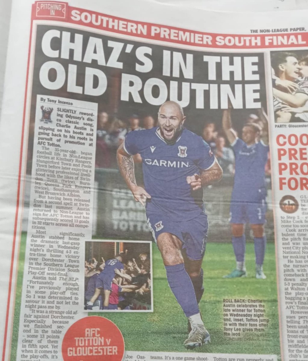 I'm sure every QPR fan will wish Charlie Austin good luck for his Southern League Play-Off Final with <a href="/AFCTotton/">AFC Totton ⚽️🦌</a>

"SLIPPING ON HIS BOOTS
GOING BACK TO HIS ROOTS
YEAH..."

Here is today's Non-League Paper headline from my interview with Charlie 

<a href="/chazaustin10/">Charlie Austin</a> <a href="/BiancaAustin90/">Bianca Austin</a>