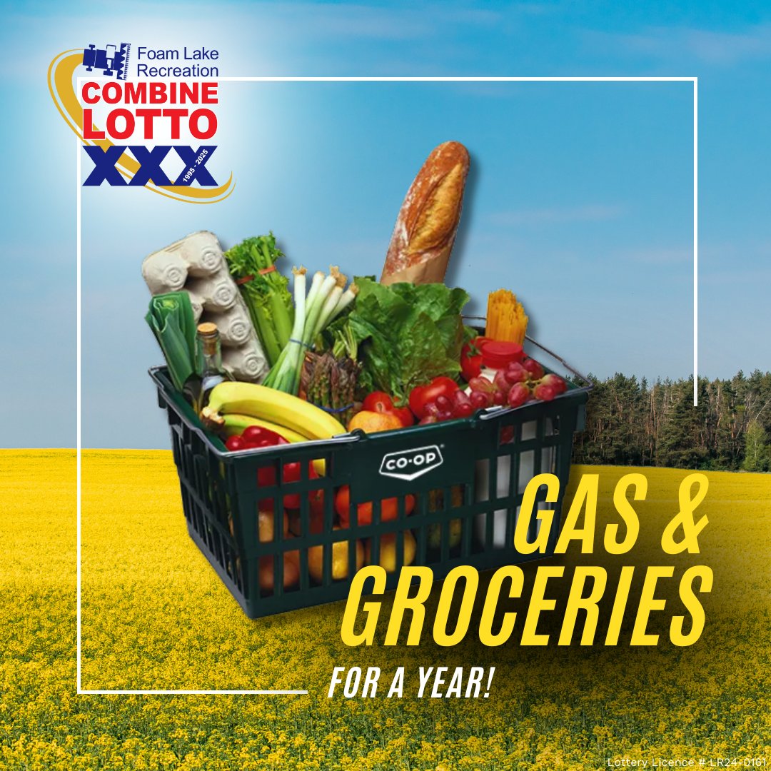 Gas &amp; Groceries for a Whole Year? Yes, Please! ⛽🛒

Imagine not having to budget for gas or groceries for an entire year.  📞 Call 1-888-453-1998 or visit combinelotto.com to grab your ticket today!

#FoamLakeCombineLotto #EarlyBirdPrize #GasAndGroceries #CoopGiftCard