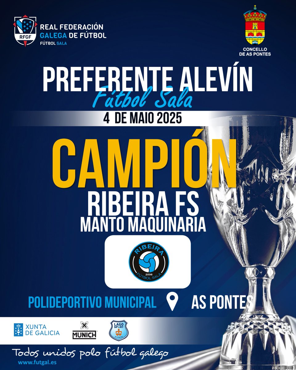 🏆 O trofeo de CAMPIÓNS da 𝐏𝐫𝐞𝐟𝐞𝐫𝐞𝐧𝐭𝐞 𝐀𝐥𝐞𝐯𝐢́𝐧 xa ten DONO

👏 Parabéns ao <a href="/RibeiraFS/">Club Ribeira Fútbol Sala</a> !! 👏

🙌 Excelente tempada dos nenos do Kompite, noraboa polo subcampionato! 

#Futsal