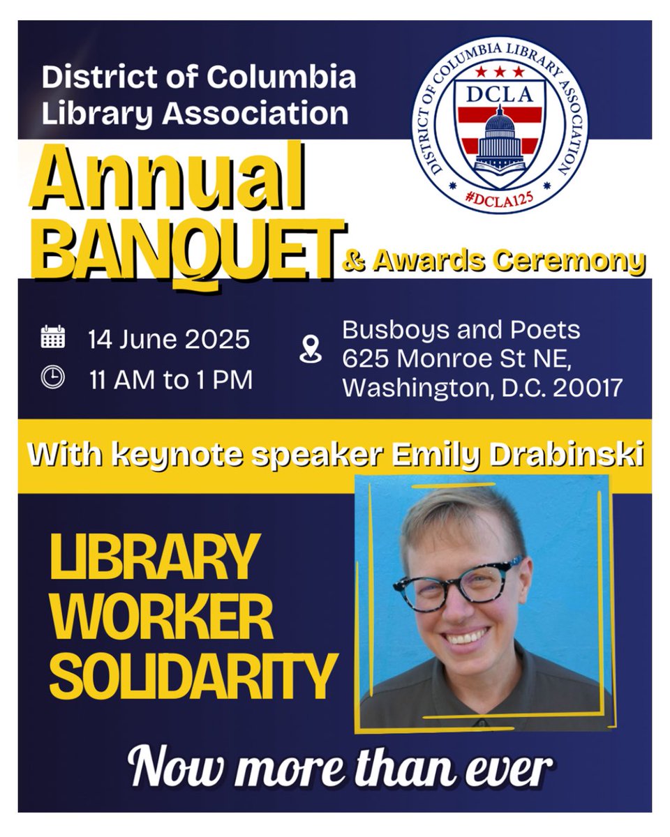 DCLA (@dclalibrarians) on Twitter photo Join us for our annual banquet with keynote speaker and ALA Past President, <a href="/edrabinski/">Emily Drabinski</a> !
Registration and more details:
dcla.org/event-6159066 Join us for our annual banquet with keynote speaker and ALA Past President, <a href="/edrabinski/">Emily Drabinski</a> !
Registration and more details:
dcla.org/event-6159066