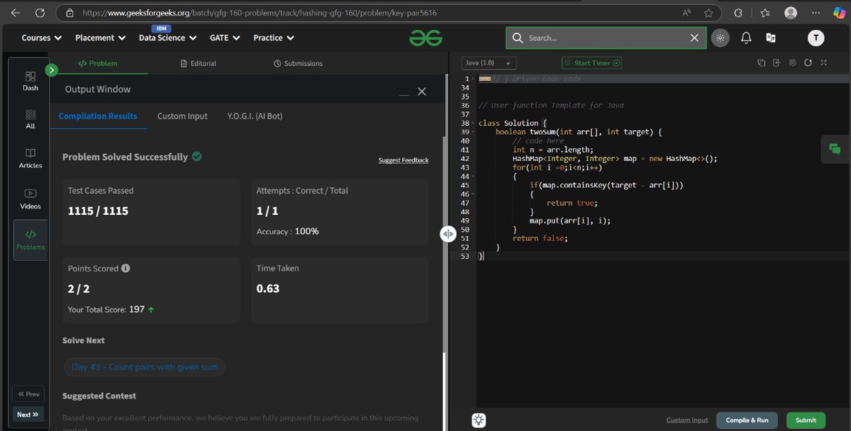 tanmaycode2005's tweet image. Day 42 of 160 days of problem solving
#gfg160 #geekstreak2025 #Learning 
@geeksforgeeks