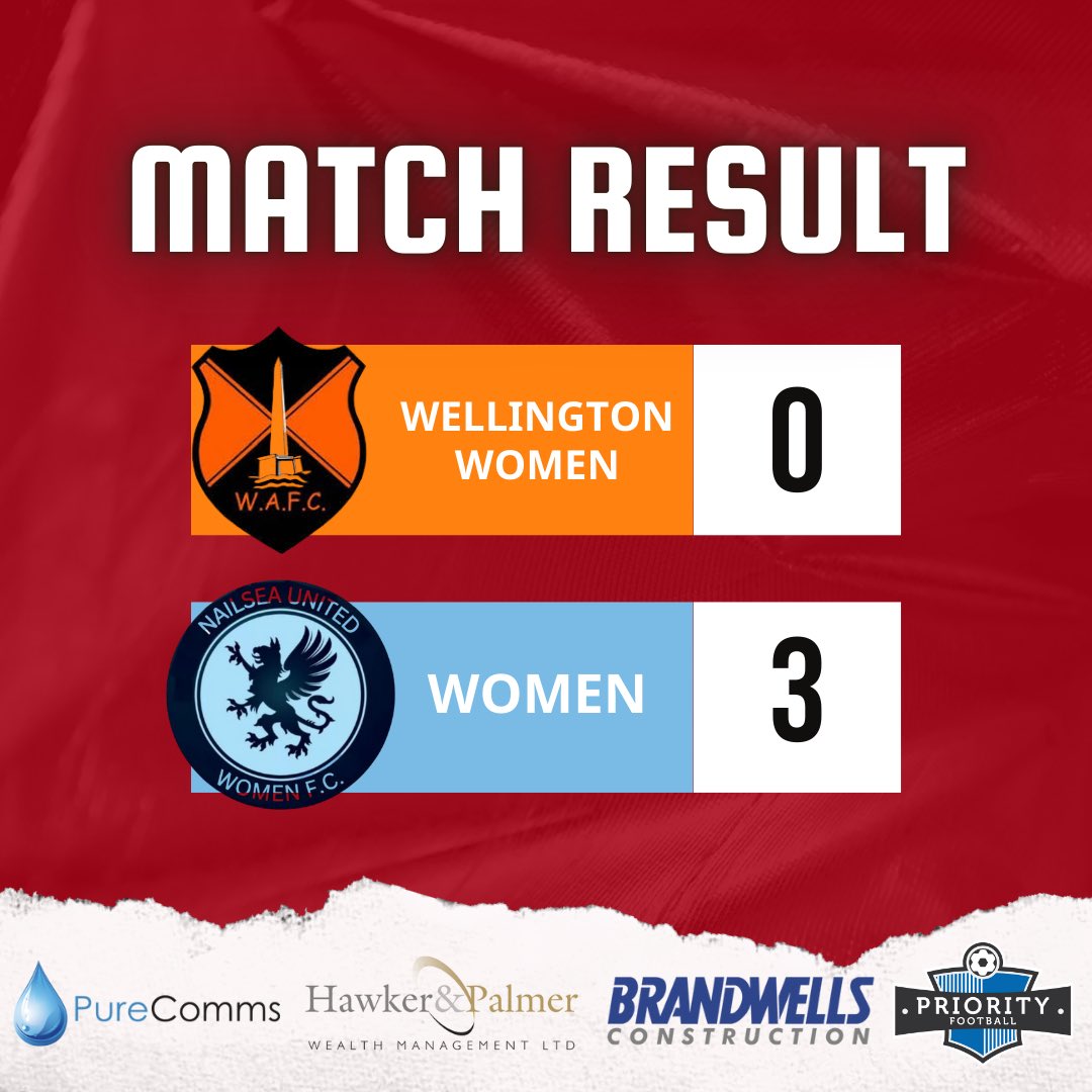 🔴⚫️ MATCH RESULTS🔴⚫️

<a href="/NailseaUtdWomen/">Nailsea United Women FC</a> continue their winning streak on the road to Wellington with only 2 away league games left.

The Women’s team can win the league if they win their last two games on the road against Wells City Ladies and Banwell Ladies⚽️⚽️

<a href="/swsportsnews/">South West Sports News</a>