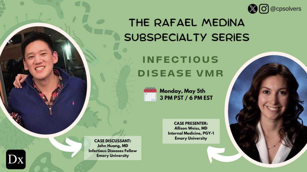 #MedTwitter - We know our VMR's are infectious!🧫

Spread🦠the word about our ID VMR coming up this Monday, May 5th at 3PM PST/6PM EST!

🎧: bit.ly/31LWIKg
