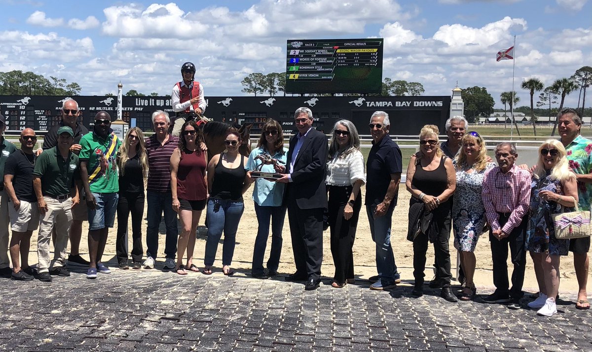 Tampa Bay Downs Official Account (@tampabaydownsfl) on Twitter photo Kathleen O’Connell (light blue shirt, center), members of her crew and numerous racetrack workers gather to celebrate her second consecutive Leading Trainer title and fourth overall. She has sent out 53 winners and is also the leader in purse earnings. Kathleen O’Connell (light blue shirt, center), members of her crew and numerous racetrack workers gather to celebrate her second consecutive Leading Trainer title and fourth overall. She has sent out 53 winners and is also the leader in purse earnings.