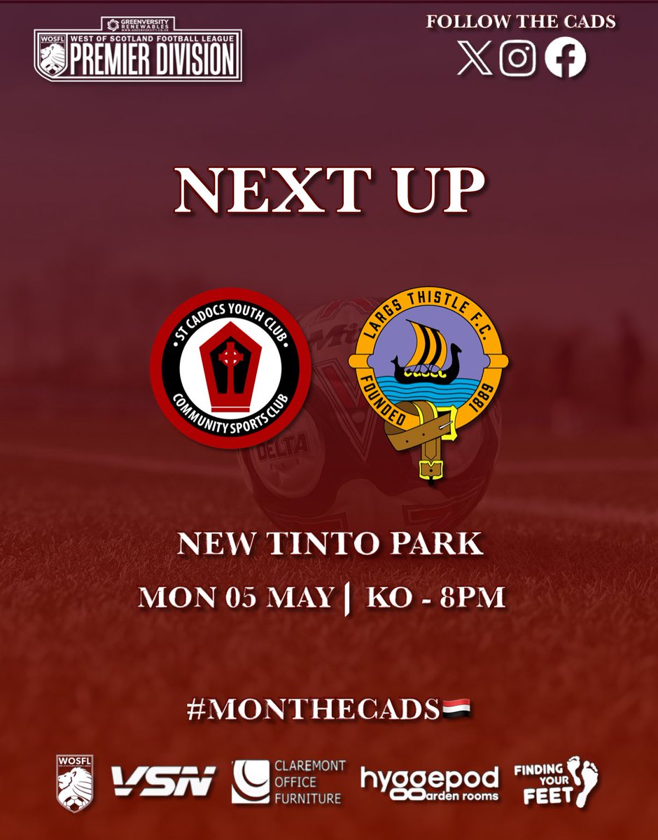 St Cadoc's Youth Club (@stcadocsseniors) on Twitter photo Last home match of the season tomorrow night!
Come along and cheer the boys on as we host Largs Thistle
We’d love to see all Cads team in their kits make their noise 🗣️🥁
<a href="/StCadocsYC/">St Cadocs Youth Club</a> <a href="/SCYCDevSquads/">St Cadoc’s YC Development (U20s)</a> <a href="/StCadoc2007/">St Cadocs Under 18s</a> <a href="/stcadocs2010s/">St Cadocs YC 2010s (u15) ⚽️🔴⚽️🔴⚽️</a> <a href="/StCadocs2008s/">St Cadocs YC 2008s</a>
#BeBetter | #MonTheCads🇾🇪 Last home match of the season tomorrow night!
Come along and cheer the boys on as we host Largs Thistle
We’d love to see all Cads team in their kits make their noise 🗣️🥁
<a href="/StCadocsYC/">St Cadocs Youth Club</a> <a href="/SCYCDevSquads/">St Cadoc’s YC Development (U20s)</a> <a href="/StCadoc2007/">St Cadocs Under 18s</a> <a href="/stcadocs2010s/">St Cadocs YC 2010s (u15) ⚽️🔴⚽️🔴⚽️</a> <a href="/StCadocs2008s/">St Cadocs YC 2008s</a>
#BeBetter | #MonTheCads🇾🇪