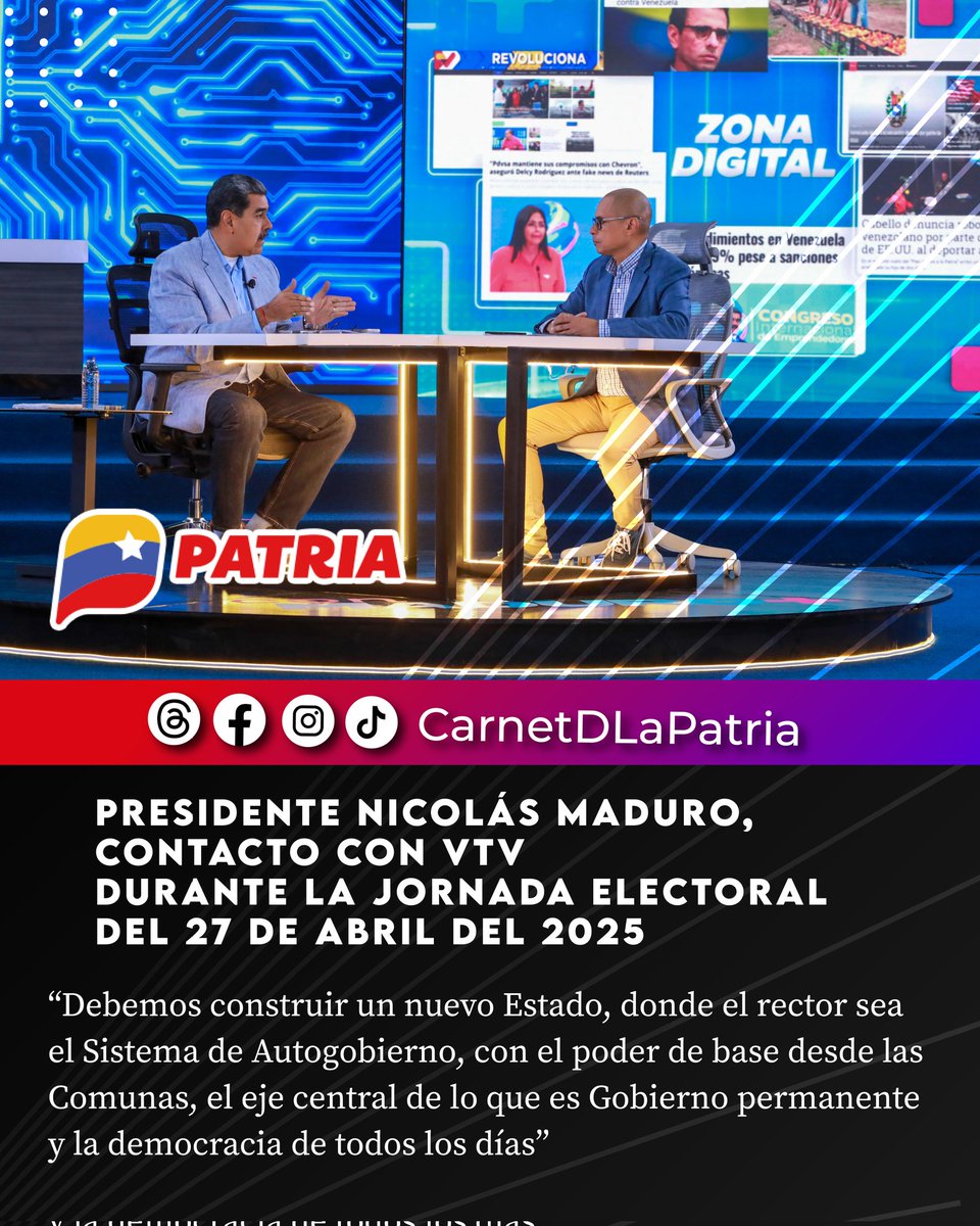 Carnet de la patria (@carnetdlapatria) on Twitter photo #AsíLoDijo nuestro Presidente <a href="/NicolasMaduro/">Nicolás Maduro</a>:
"Debemos construir un nuevo Estado, donde el rector sea el Sistema de Autogobierno, con el poder de base desde las Comunas, el eje central de lo que es Gobierno permanente y la democracia de todos los días". #AsíLoDijo nuestro Presidente <a href="/NicolasMaduro/">Nicolás Maduro</a>:
"Debemos construir un nuevo Estado, donde el rector sea el Sistema de Autogobierno, con el poder de base desde las Comunas, el eje central de lo que es Gobierno permanente y la democracia de todos los días".