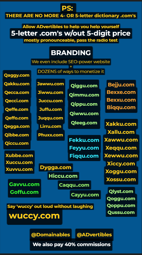 domainables's tweet photo. While these are all now listed at Atom & SEDO at 4 digits, only our X viewers get to buy these for $444 this month.
#oneworddomains #fiveletters #LLLLL #domains https://t.co/EeKIj4gE71